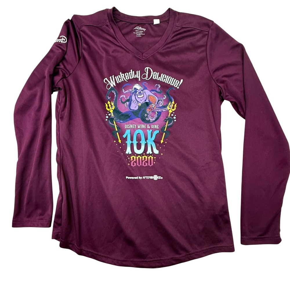 RunDisney 2020 Wine & Dine 10K Ursula Performance Shirt Womens Large Maroon L/S